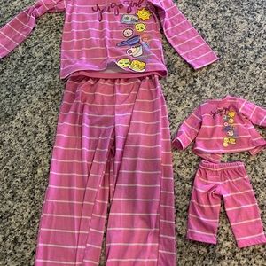 Girls pajamas and doll set lot 4 sets